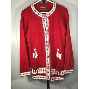 Vintage Peruvian wool Cardigan Red Button Alpaca Lama Sweater Women's LG